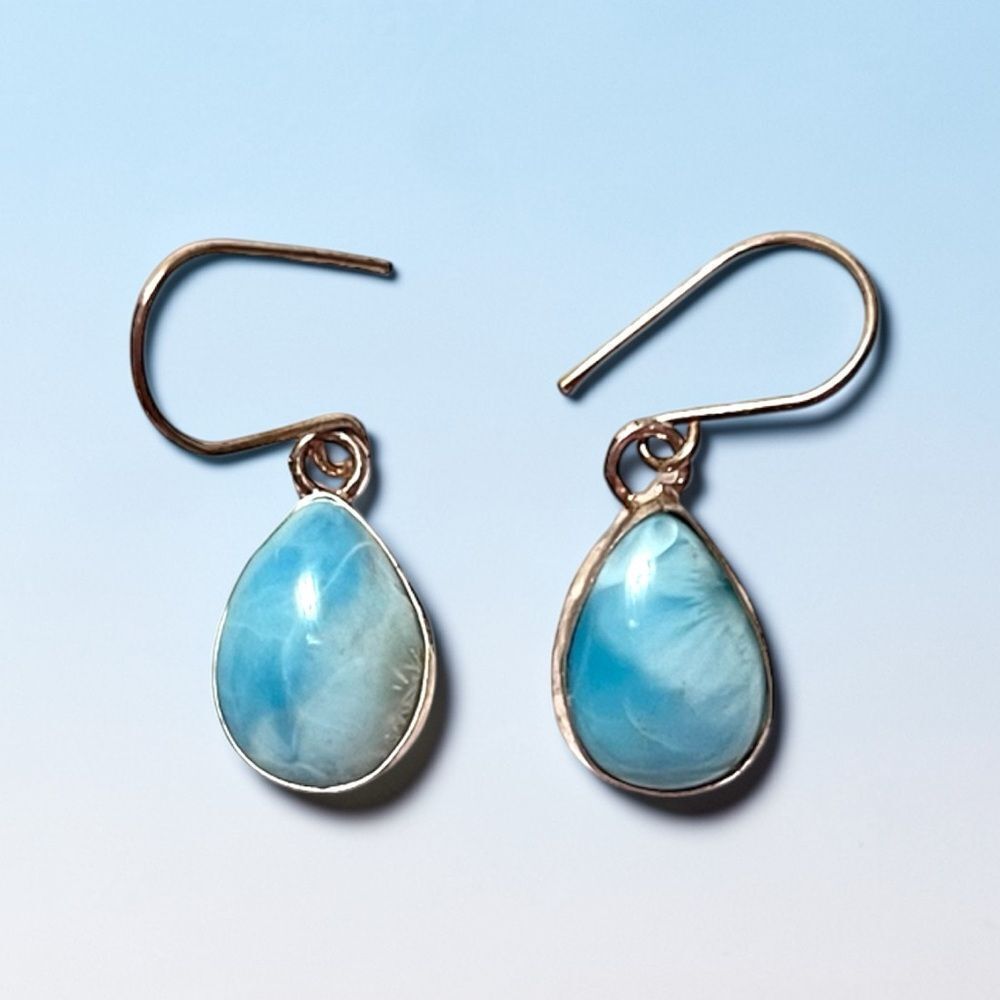 Sterling Silver Larimar Teardrop Dangle Earrings